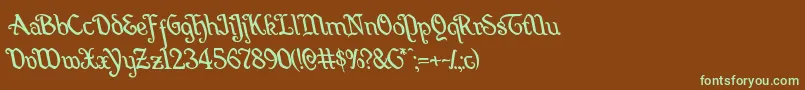 Quillswordleft-fontti – vihreät fontit ruskealla taustalla