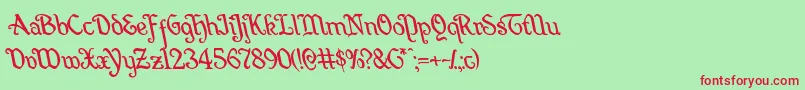 Quillswordleft-fontti – punaiset fontit vihreällä taustalla