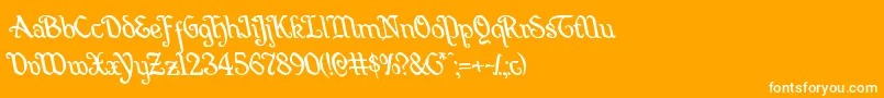 Quillswordleft-Schriftart – Weiße Schriften auf orangefarbenem Hintergrund