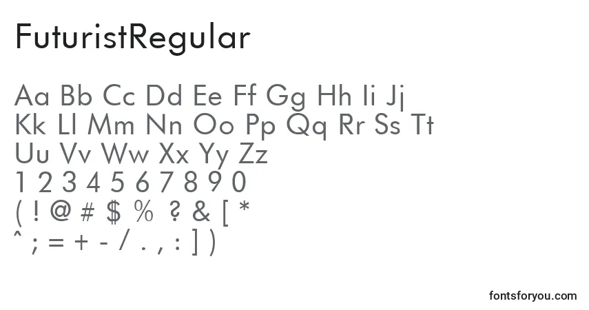 Czcionka FuturistRegular – alfabet, cyfry, specjalne znaki