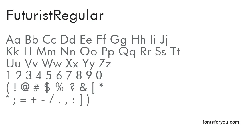 FuturistRegular Font – alphabet, numbers, special characters