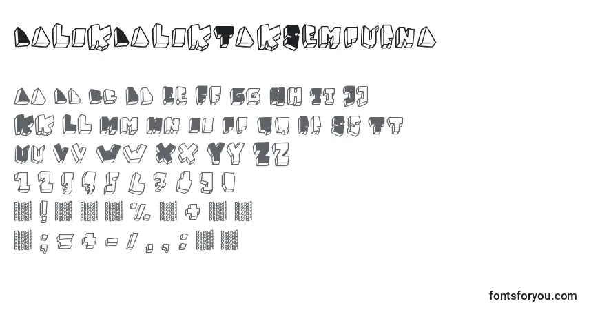 A fonte BalokBalokTakSempurna – alfabeto, números, caracteres especiais