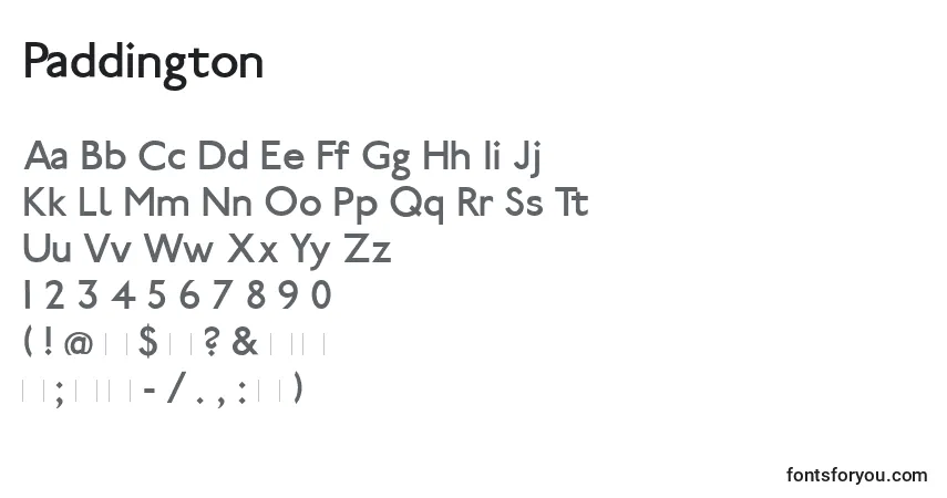 Schriftart Paddington – Alphabet, Zahlen, spezielle Symbole
