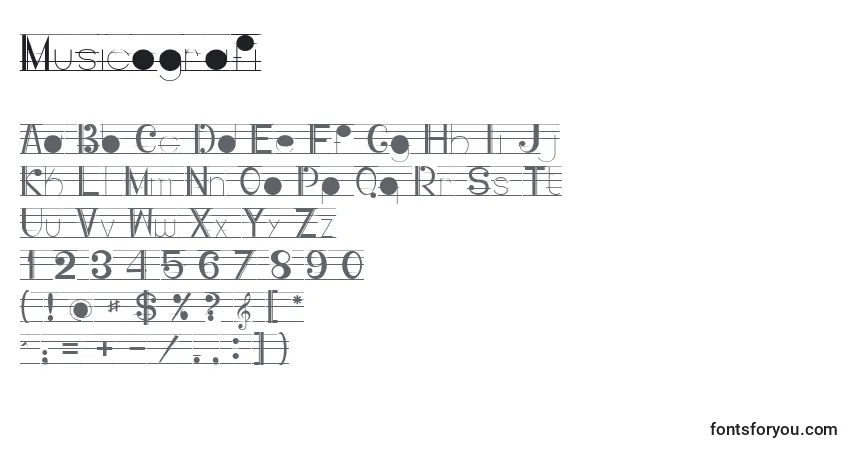 Шрифт Musicografi – алфавит, цифры, специальные символы