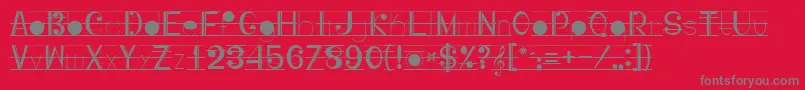 Musicografi-Schriftart – Graue Schriften auf rotem Hintergrund