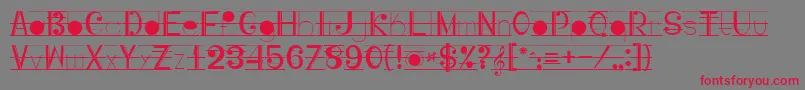 Musicografi-Schriftart – Rote Schriften auf grauem Hintergrund