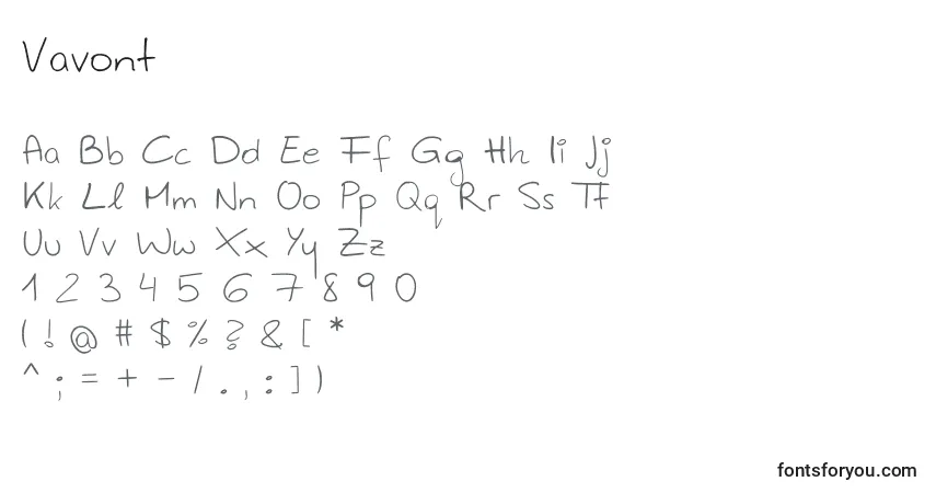 Czcionka Vavont – alfabet, cyfry, specjalne znaki