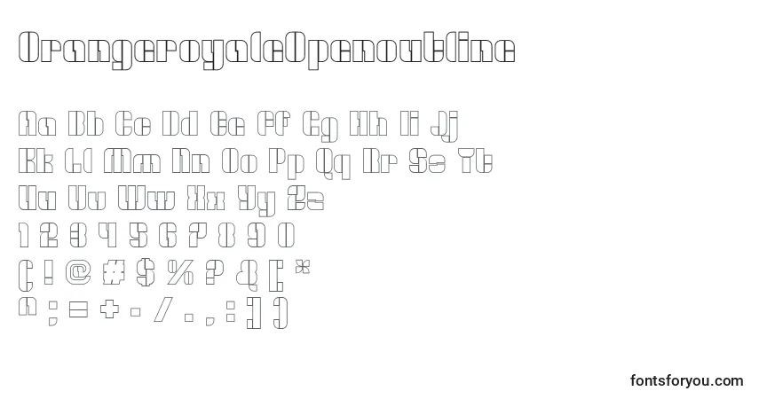 Czcionka OrangeroyaleOpenoutline – alfabet, cyfry, specjalne znaki
