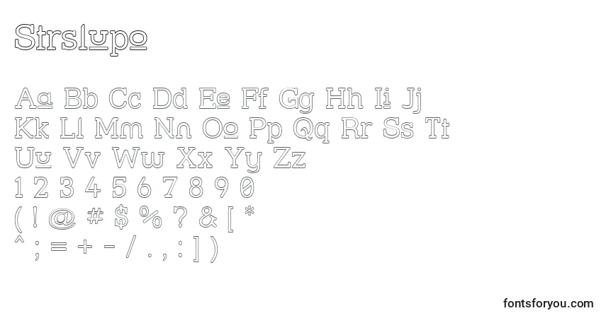 Schriftart Strslupo – Alphabet, Zahlen, spezielle Symbole