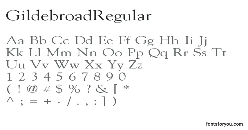 Czcionka GildebroadRegular – alfabet, cyfry, specjalne znaki