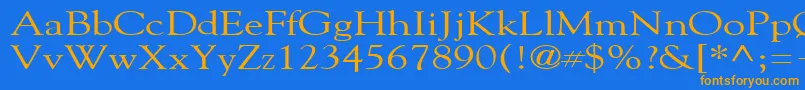 フォントGildebroadRegular – オレンジ色の文字が青い背景にあります。