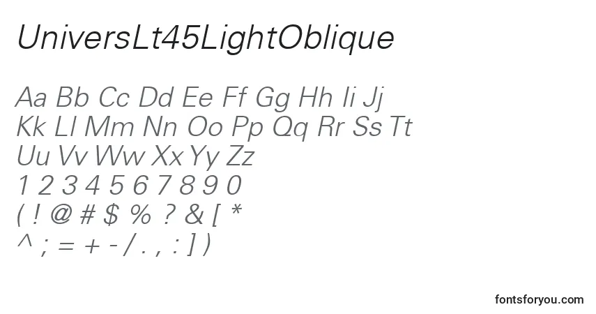 Шрифт UniversLt45LightOblique – алфавит, цифры, специальные символы