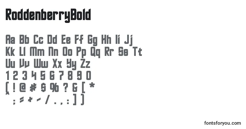 A fonte RoddenberryBold – alfabeto, números, caracteres especiais