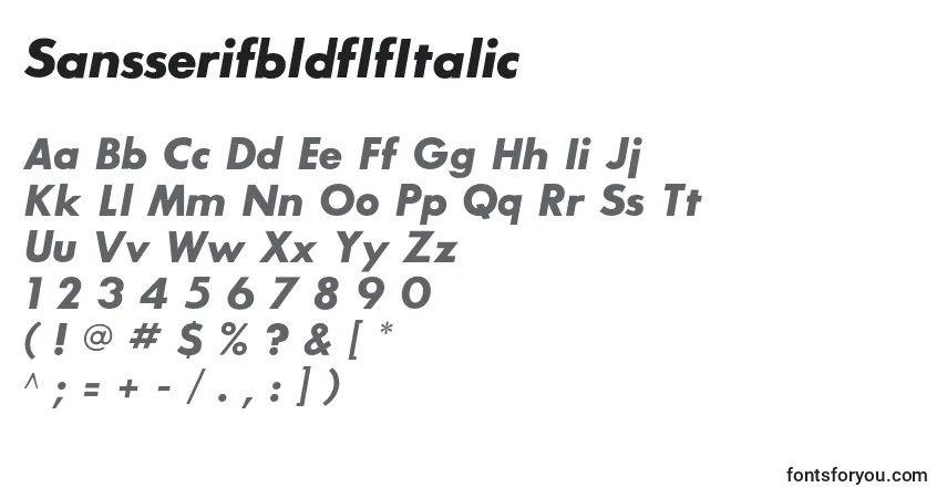 A fonte SansserifbldflfItalic – alfabeto, números, caracteres especiais