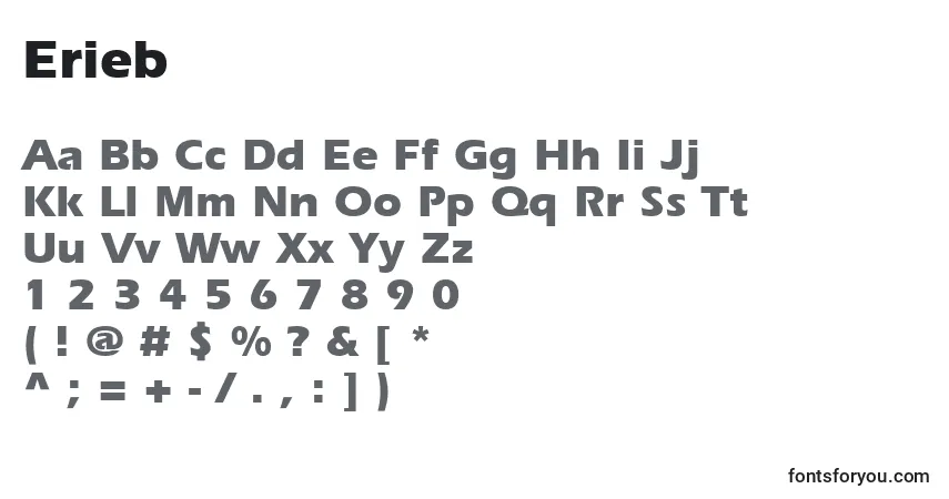 Czcionka Erieb – alfabet, cyfry, specjalne znaki