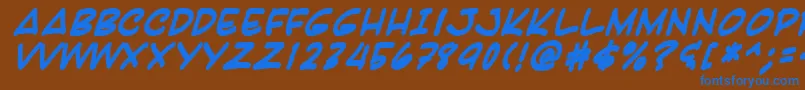 フォントKarabi – 茶色の背景に青い文字