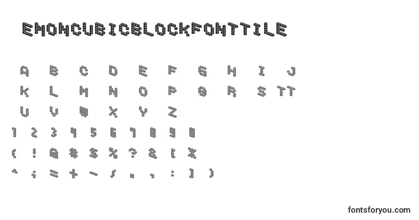 A fonte DemoncubicblockfontTile – alfabeto, números, caracteres especiais