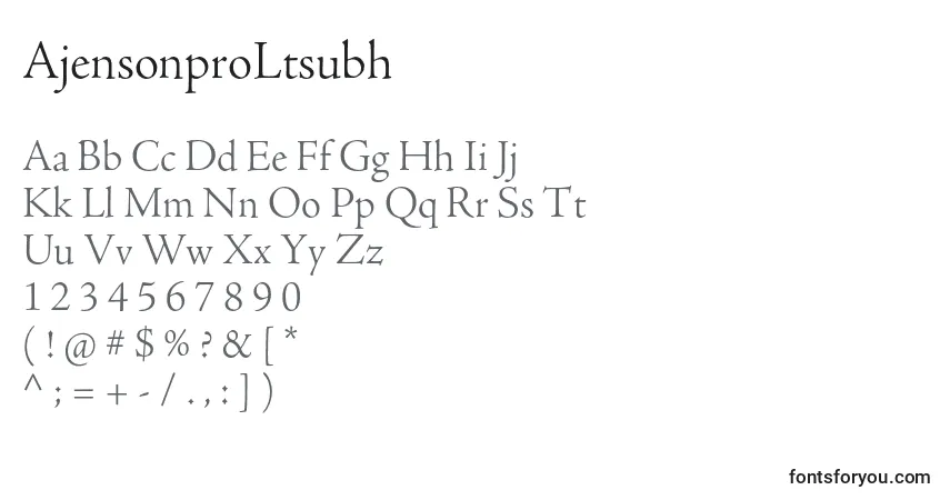 A fonte AjensonproLtsubh – alfabeto, números, caracteres especiais