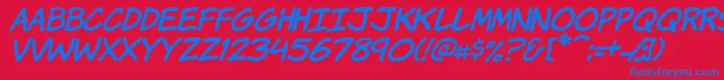 Komikhi Font – Blue Fonts on Red Background