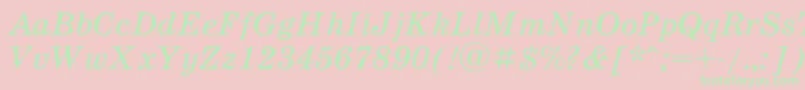 Fonte SchoolbookacItalic – fontes verdes em um fundo rosa