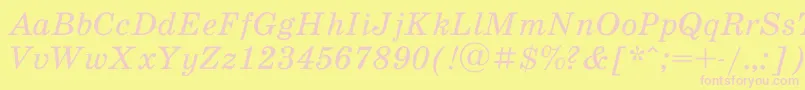 SchoolbookacItalic-Schriftart – Rosa Schriften auf gelbem Hintergrund