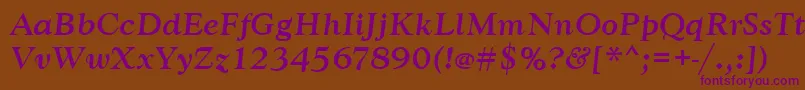 Weitere Informationen zur GoudytmedItalic-Schriftart GoudytmedItalic-Schriftart – Violette Schriften auf braunem Hintergrund
