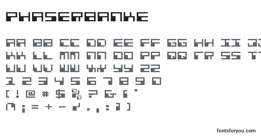 Phaserbanke-fontti – aakkoset, numerot, erikoismerkit