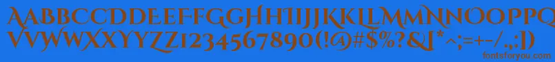 フォントCinzeldecorativeBold – 茶色の文字が青い背景にあります。