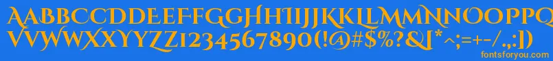 フォントCinzeldecorativeBold – オレンジ色の文字が青い背景にあります。