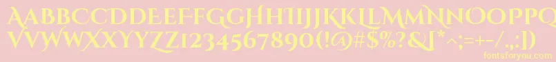 Fonte CinzeldecorativeBold – fontes amarelas em um fundo rosa