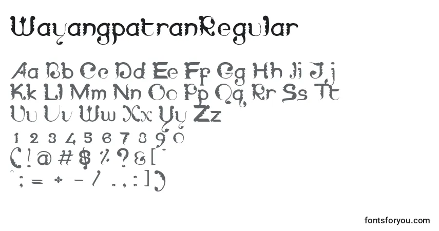 Czcionka WayangpatranRegular – alfabet, cyfry, specjalne znaki