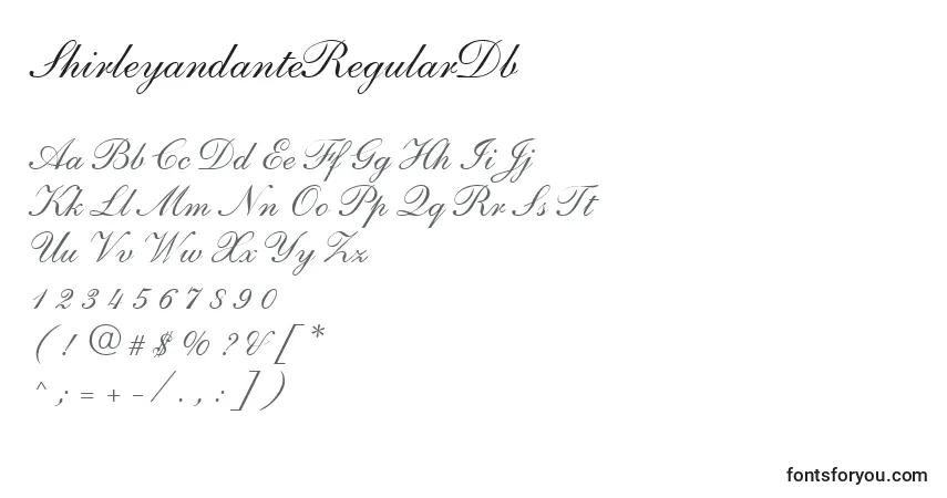Czcionka ShirleyandanteRegularDb – alfabet, cyfry, specjalne znaki