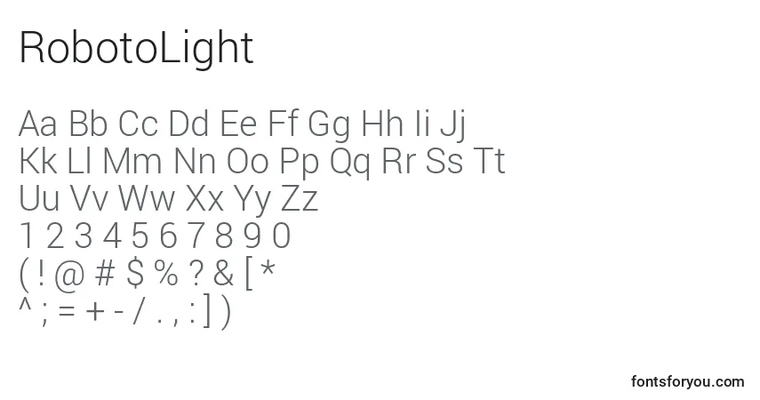 Шрифт RobotoLight – алфавит, цифры, специальные символы