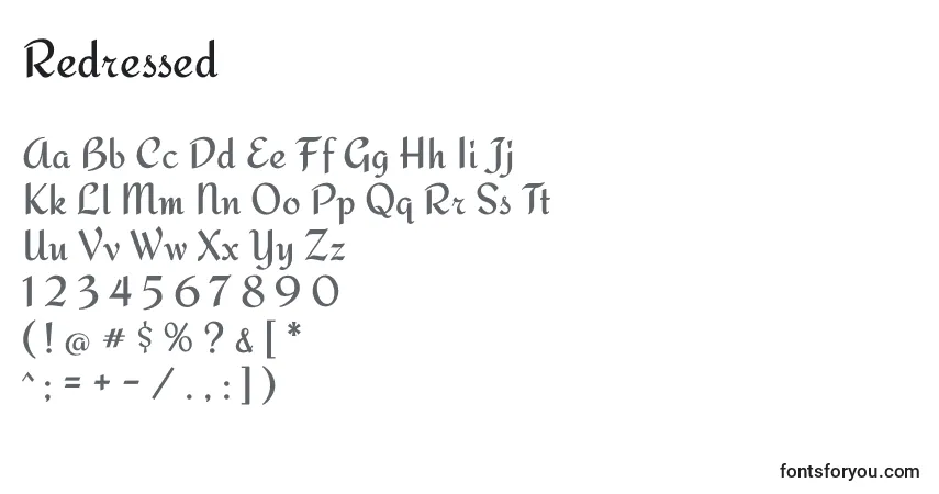 Шрифт Redressed – алфавит, цифры, специальные символы