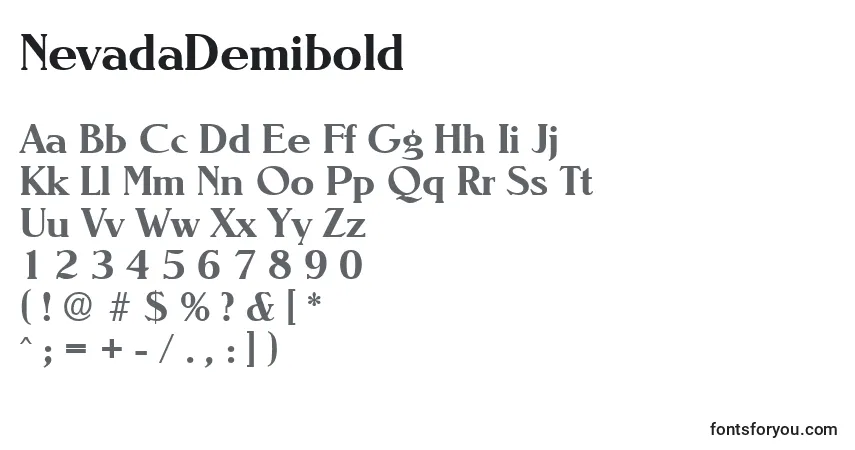 Шрифт NevadaDemibold – алфавит, цифры, специальные символы