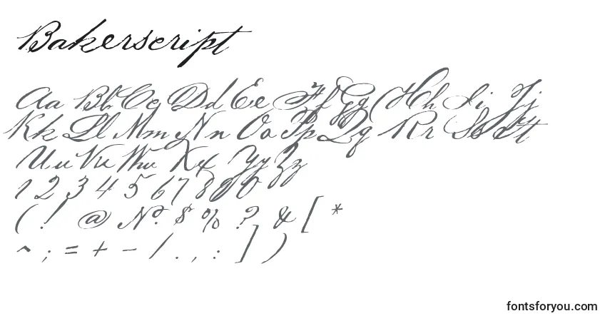 Schriftart Bakerscript – Alphabet, Zahlen, spezielle Symbole