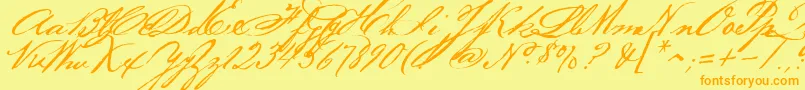 Bakerscript-Schriftart – Orangefarbene Schriften auf gelbem Hintergrund