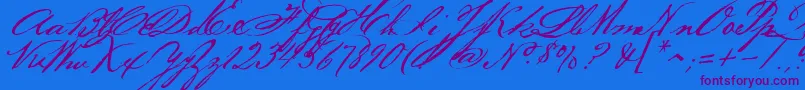 Bakerscript-Schriftart – Violette Schriften auf blauem Hintergrund