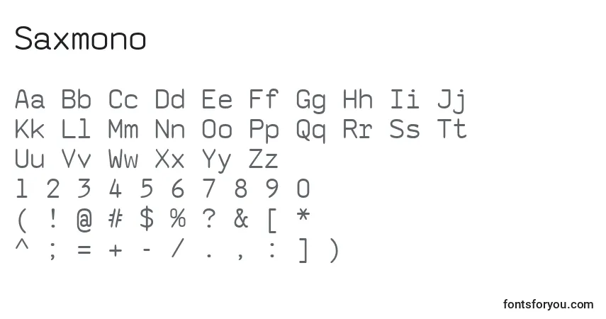 Czcionka Saxmono – alfabet, cyfry, specjalne znaki