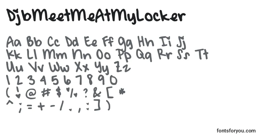 Czcionka DjbMeetMeAtMyLocker – alfabet, cyfry, specjalne znaki