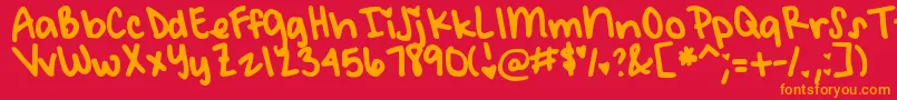 DjbMeetMeAtMyLocker-Schriftart – Orangefarbene Schriften auf rotem Hintergrund