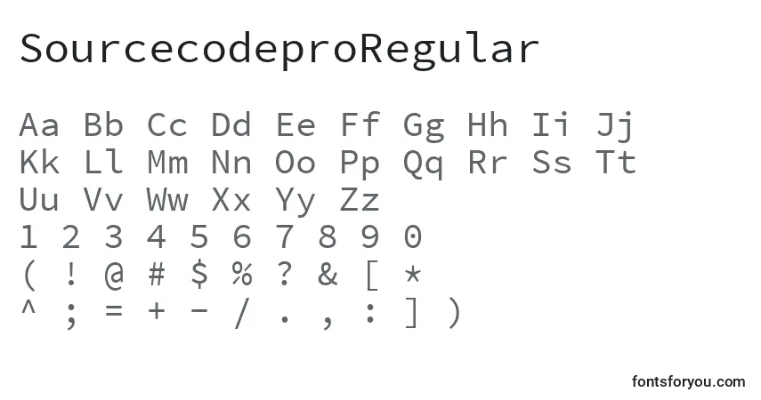 Шрифт SourcecodeproRegular – алфавит, цифры, специальные символы