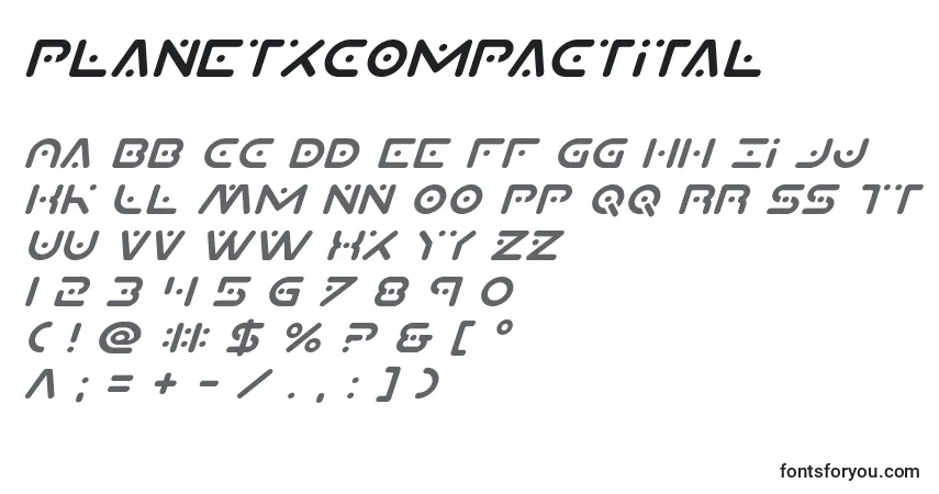 Schriftart Planetxcompactital – Alphabet, Zahlen, spezielle Symbole