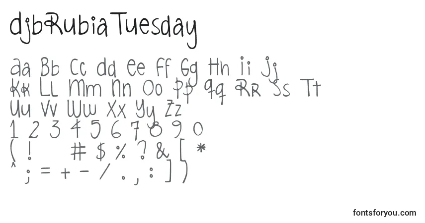 DjbRubiaTuesday Font – alphabet, numbers, special characters