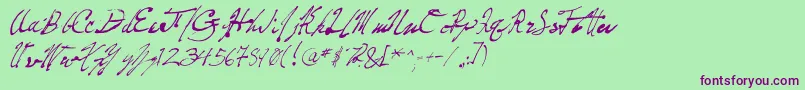 フォントPenFrenzy – 緑の背景に紫のフォント