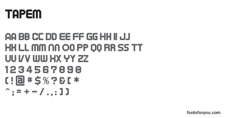 Schriftart Tapem – Alphabet, Zahlen, spezielle Symbole
