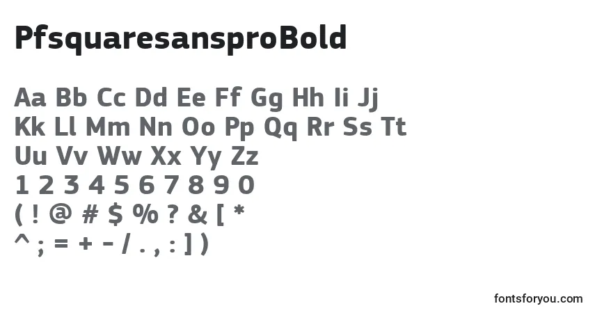 A fonte PfsquaresansproBold – alfabeto, números, caracteres especiais