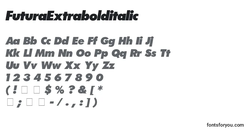Schriftart FuturaExtrabolditalic – Alphabet, Zahlen, spezielle Symbole