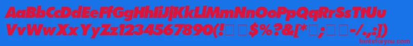FuturaExtrabolditalic-Schriftart – Rote Schriften auf blauem Hintergrund