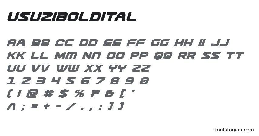 Schriftart Usuziboldital – Alphabet, Zahlen, spezielle Symbole
